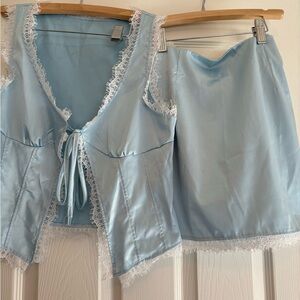 Baby Blue Satin lace 2 piece set🩵
